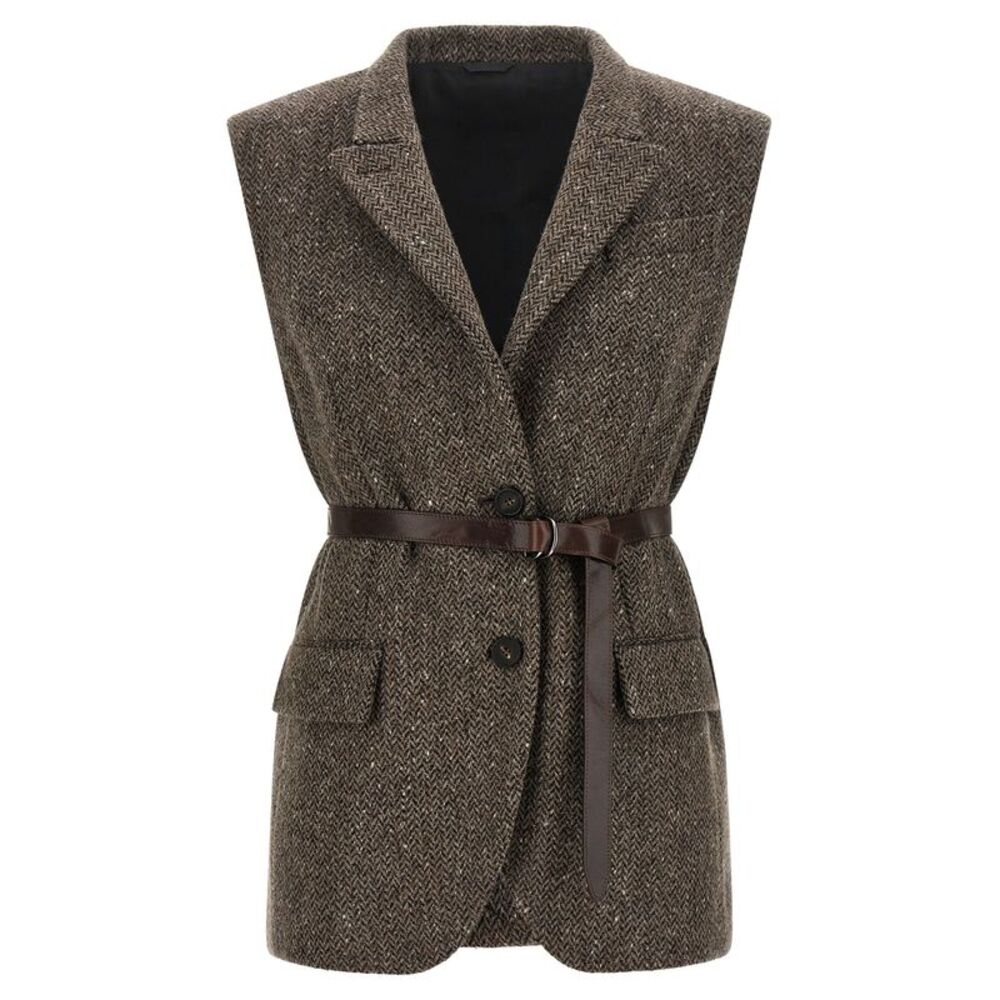 Brunello Cucinelli Brown Virgin Wool Sleeveless Women's Jacket